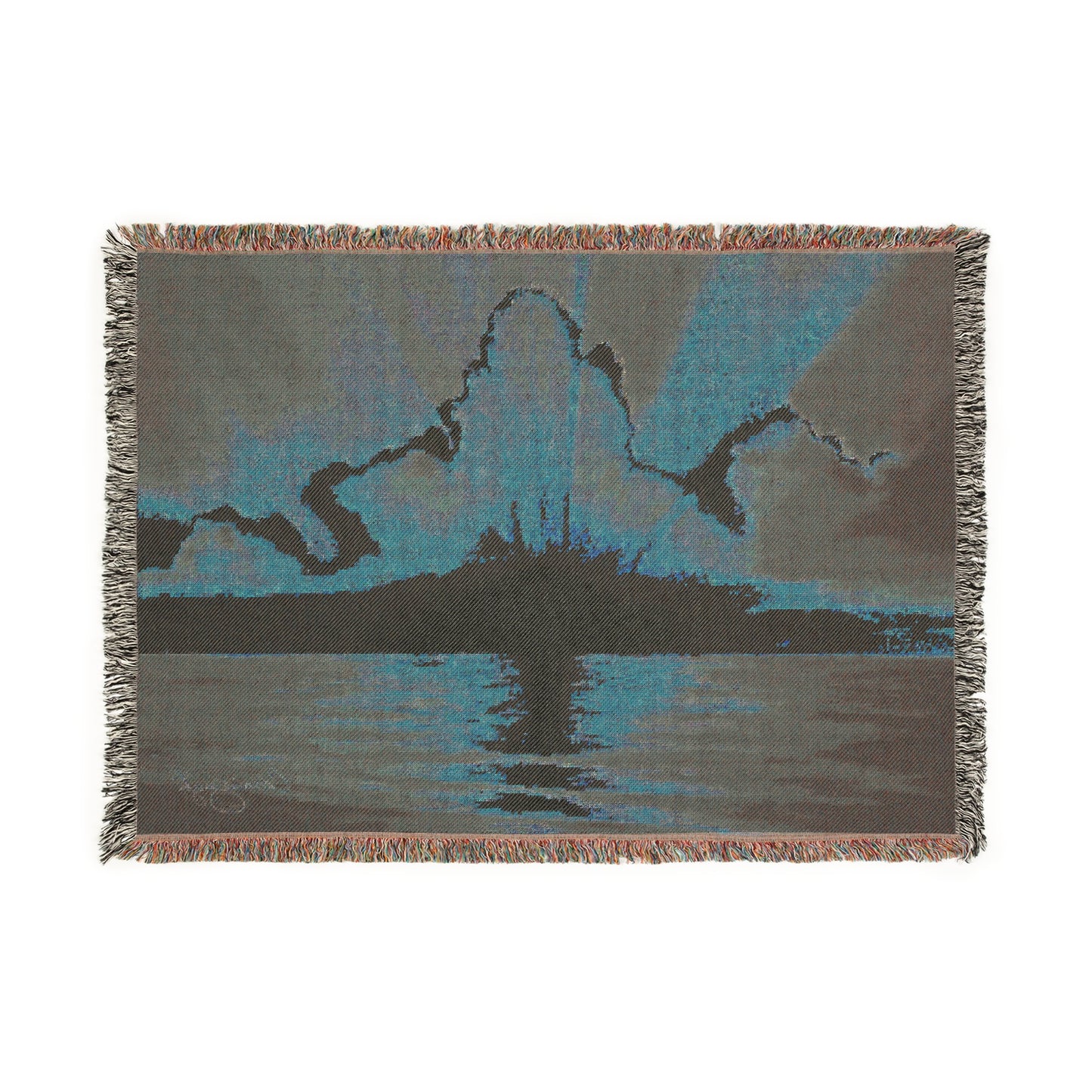golden awakening cotton throw 52x37 back view showing woven texture and fringed edges